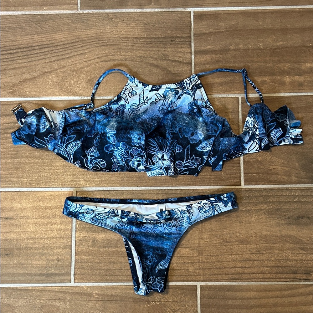 The Bikini Lab Blue Floral High Neck Bikini Set